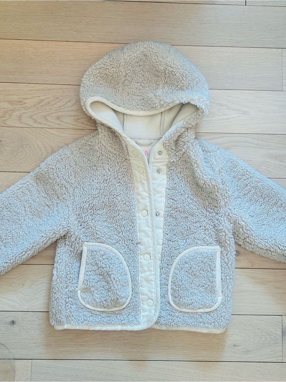 Zara Hooded Sherpa Jacket for Kids - Cream